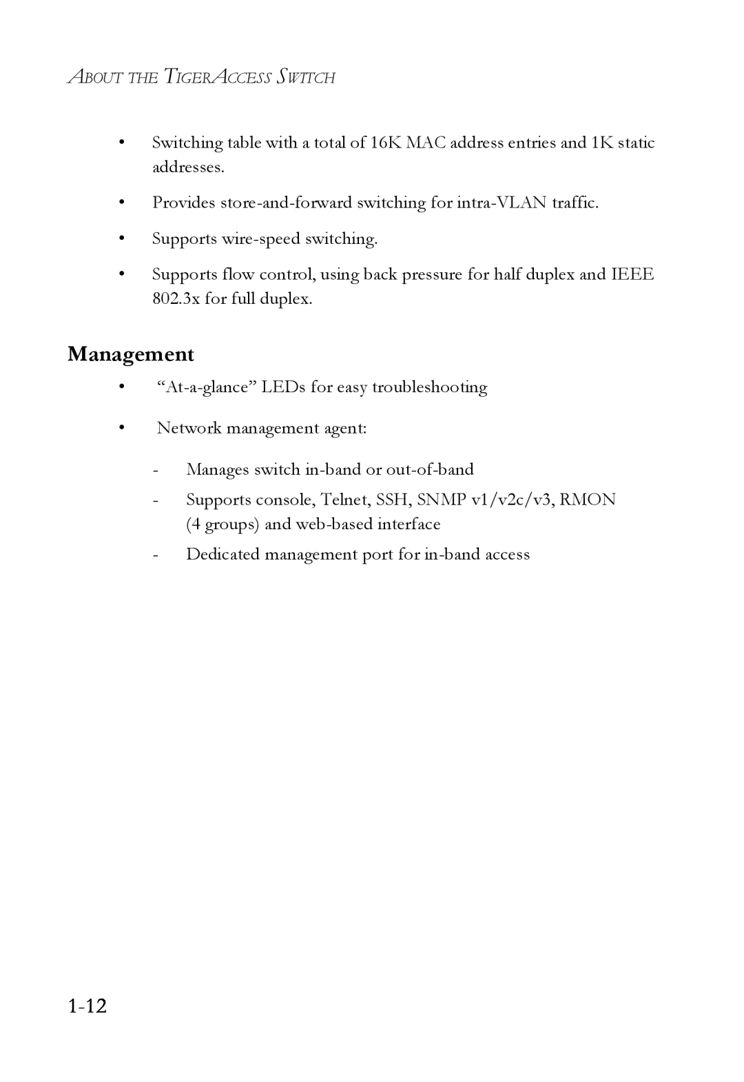 SMC Networks SMC7824M/FSW manual Management, 1-12 