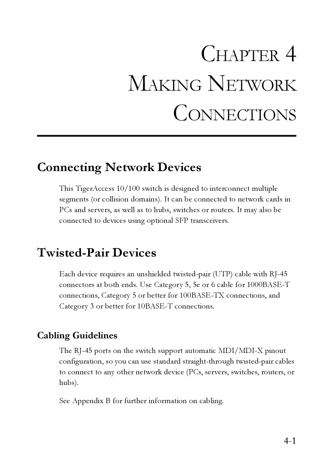 SMC Networks SMC7824M/FSW manual Chapter Making Network Connections, Connecting Network Devices, Twisted-Pair Devices 