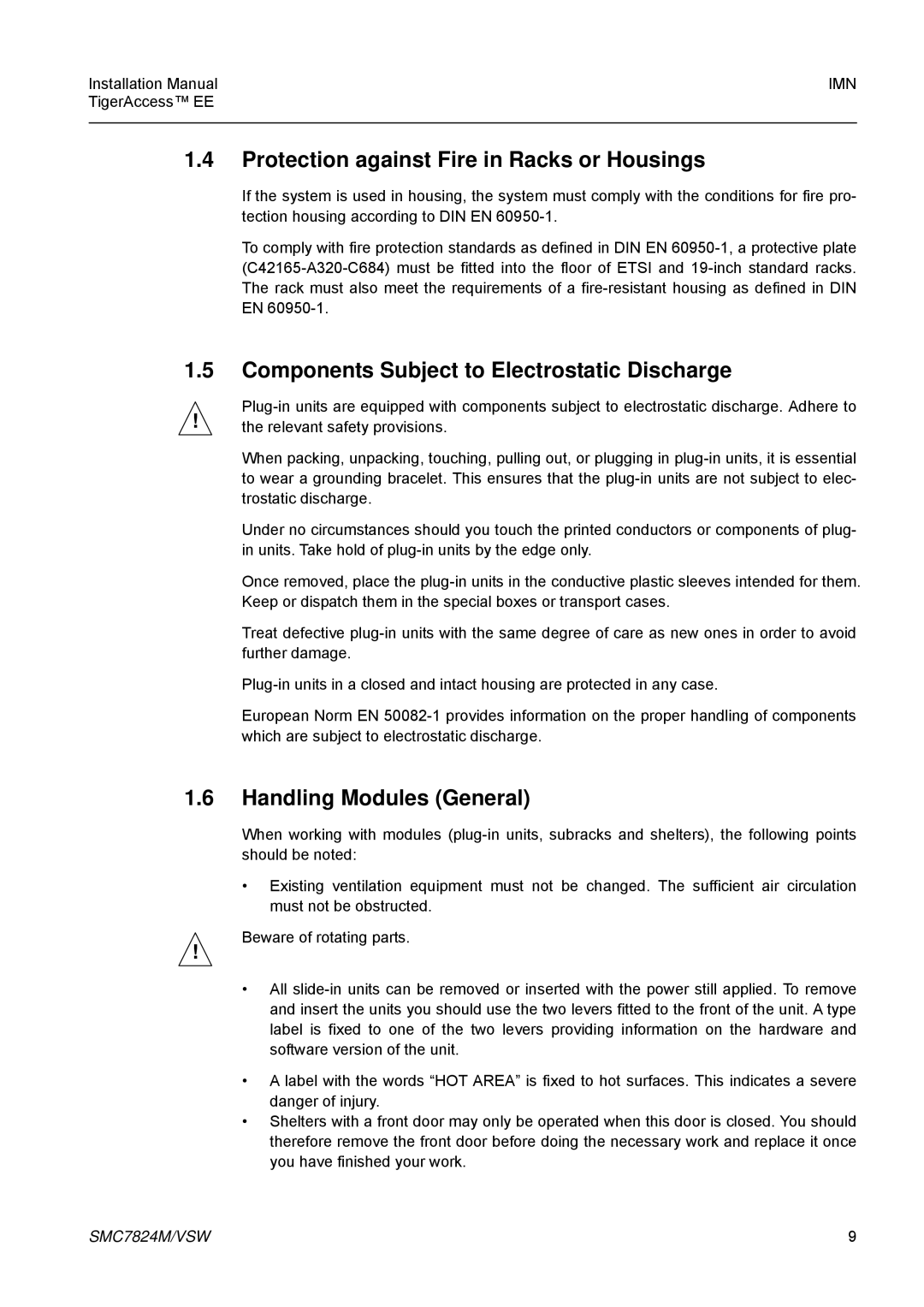 SMC Networks SMC7824M/VSW Protection against Fire in Racks or Housings, Components Subject to Electrostatic Discharge 
