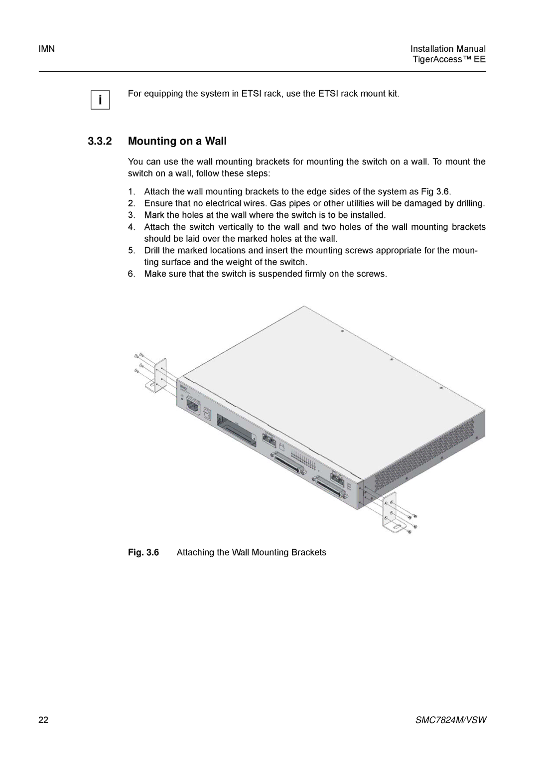 SMC Networks SMC7824M/VSW manual Mounting on a Wall, Attaching the Wall Mounting Brackets 