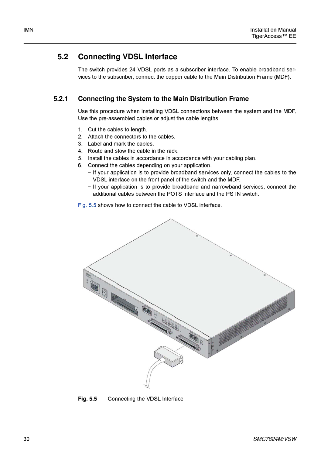 SMC Networks SMC7824M/VSW manual Connecting Vdsl Interface, Connecting the System to the Main Distribution Frame 