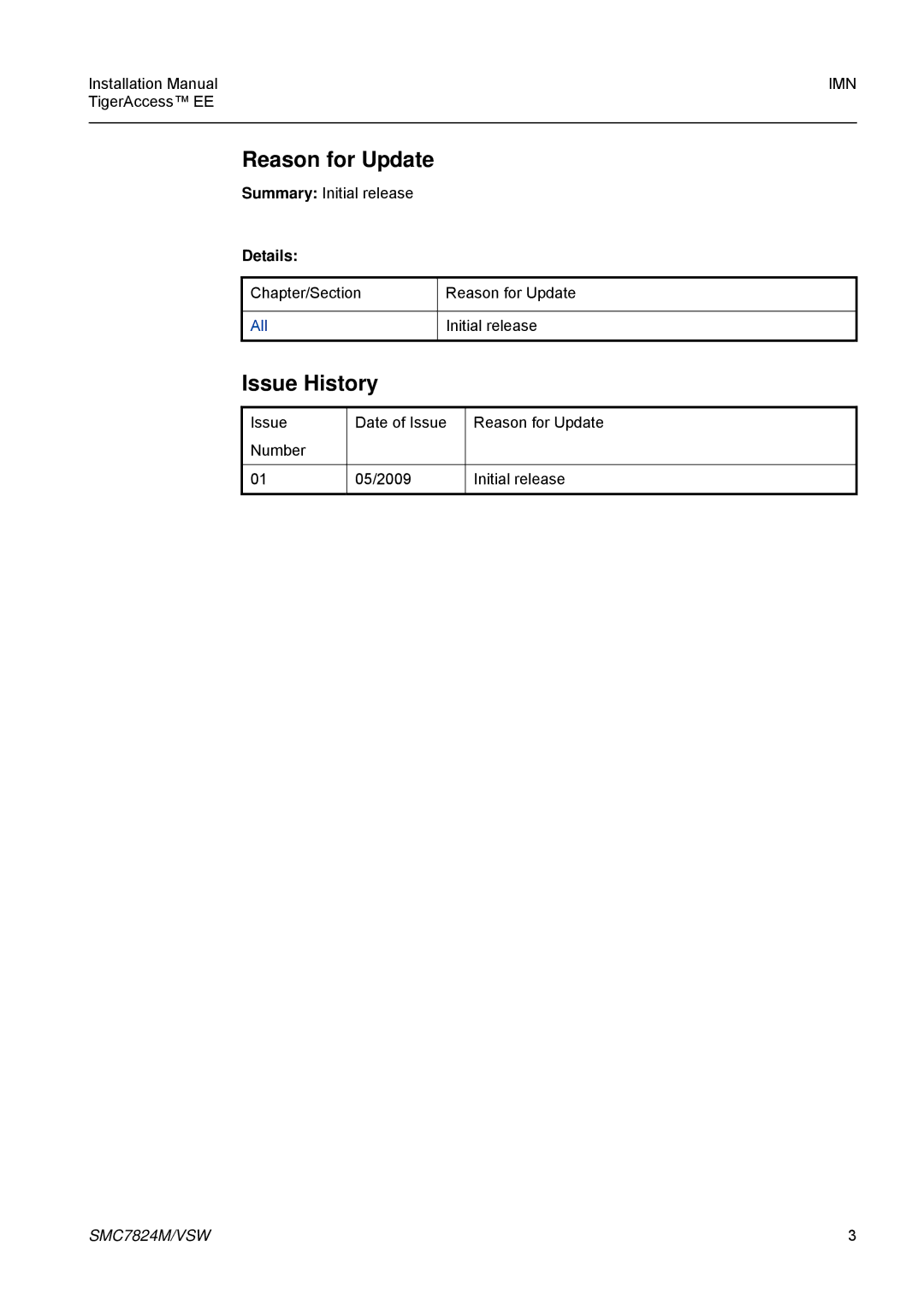 SMC Networks SMC7824M/VSW manual Reason for Update, Issue History, Details 