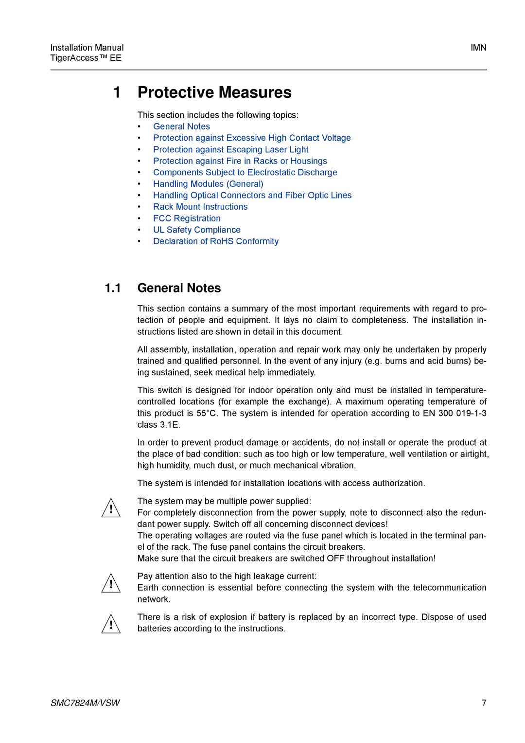 SMC Networks SMC7824M/VSW manual Protective Measures, General Notes 