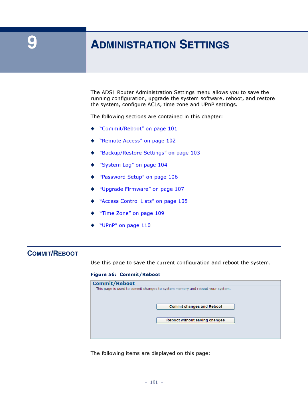 SMC Networks SMC7901WBRA2 B1 manual Administration Settings, Commit/Reboot 