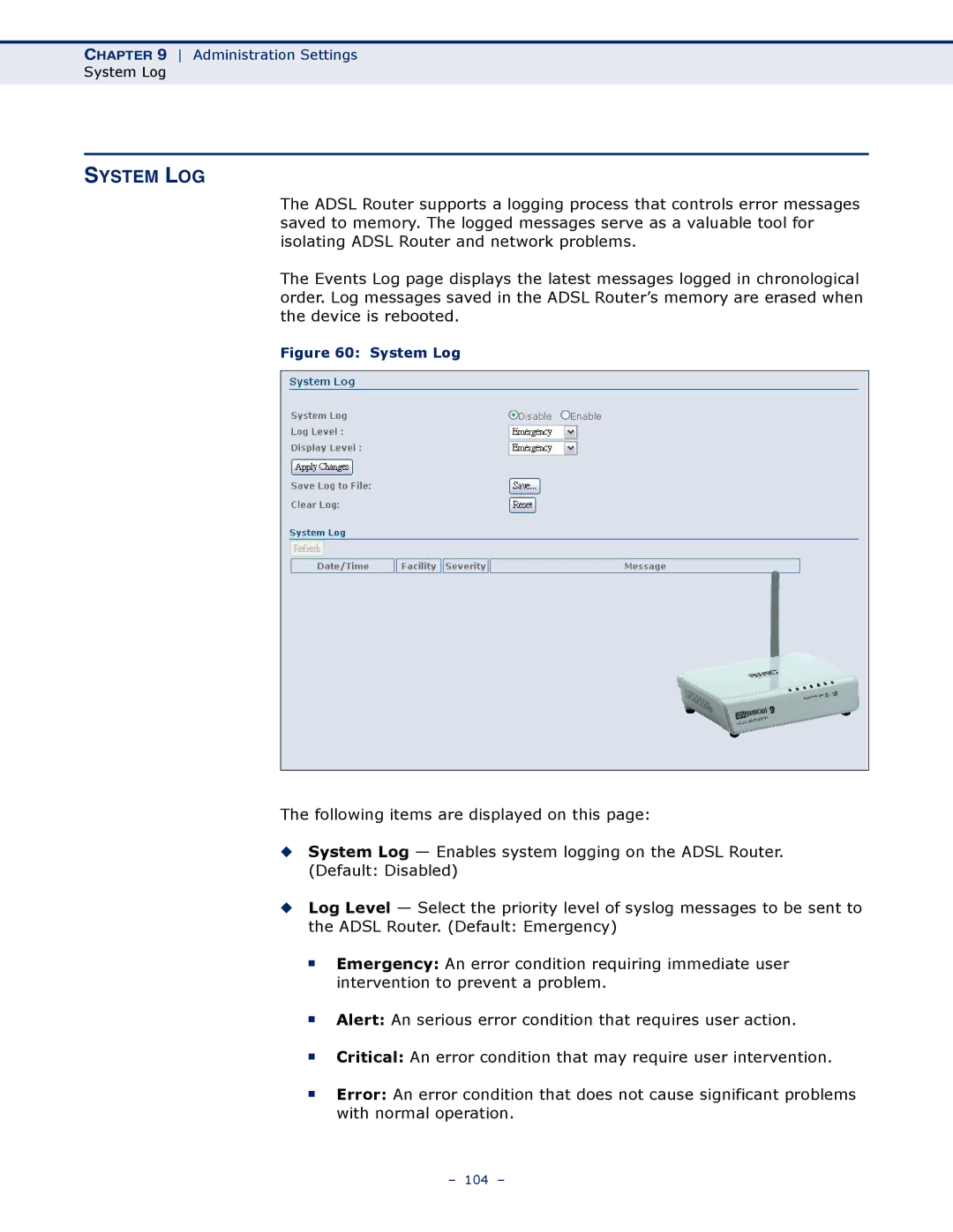 SMC Networks SMC7901WBRA2 B1 manual System LOG, System Log 