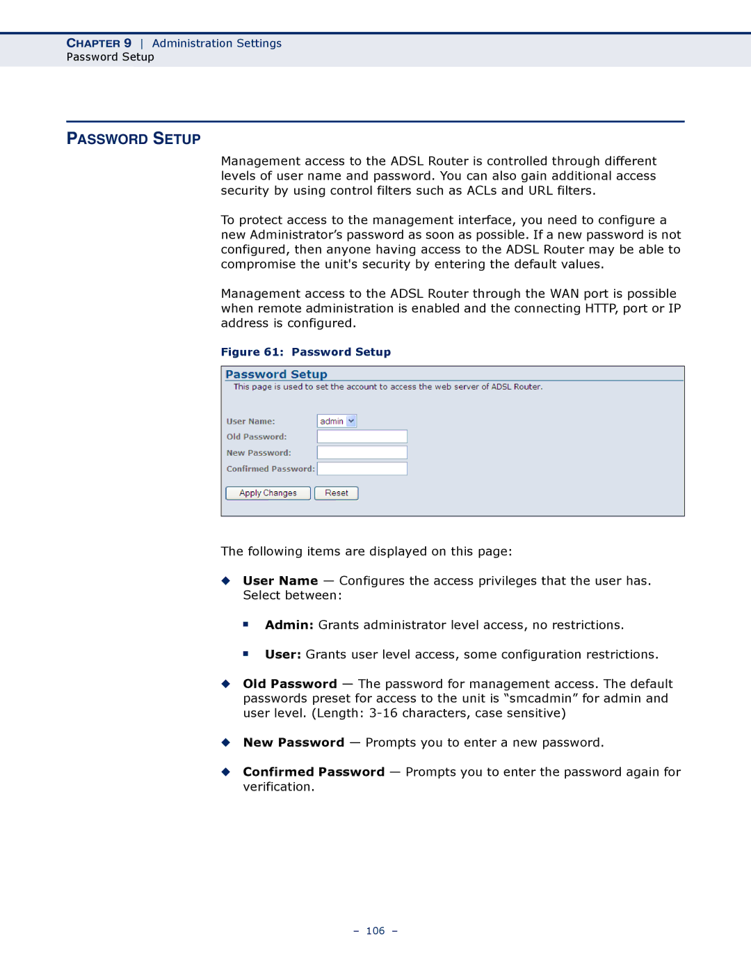 SMC Networks SMC7901WBRA2 B1 manual Password Setup 