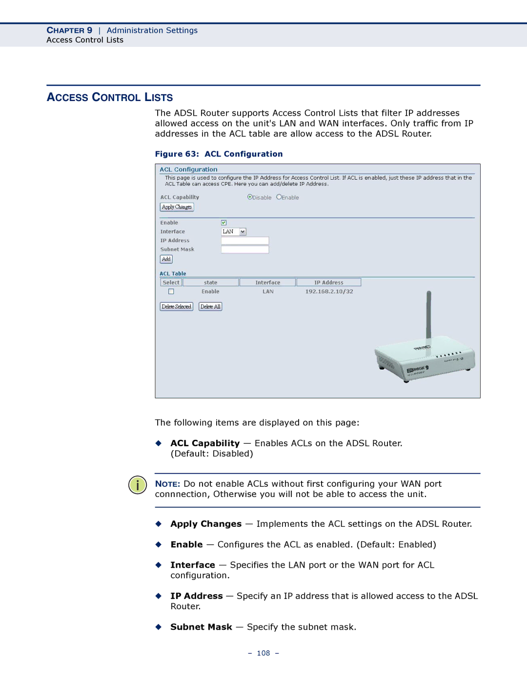 SMC Networks SMC7901WBRA2 B1 manual Access Control Lists, ACL Configuration 