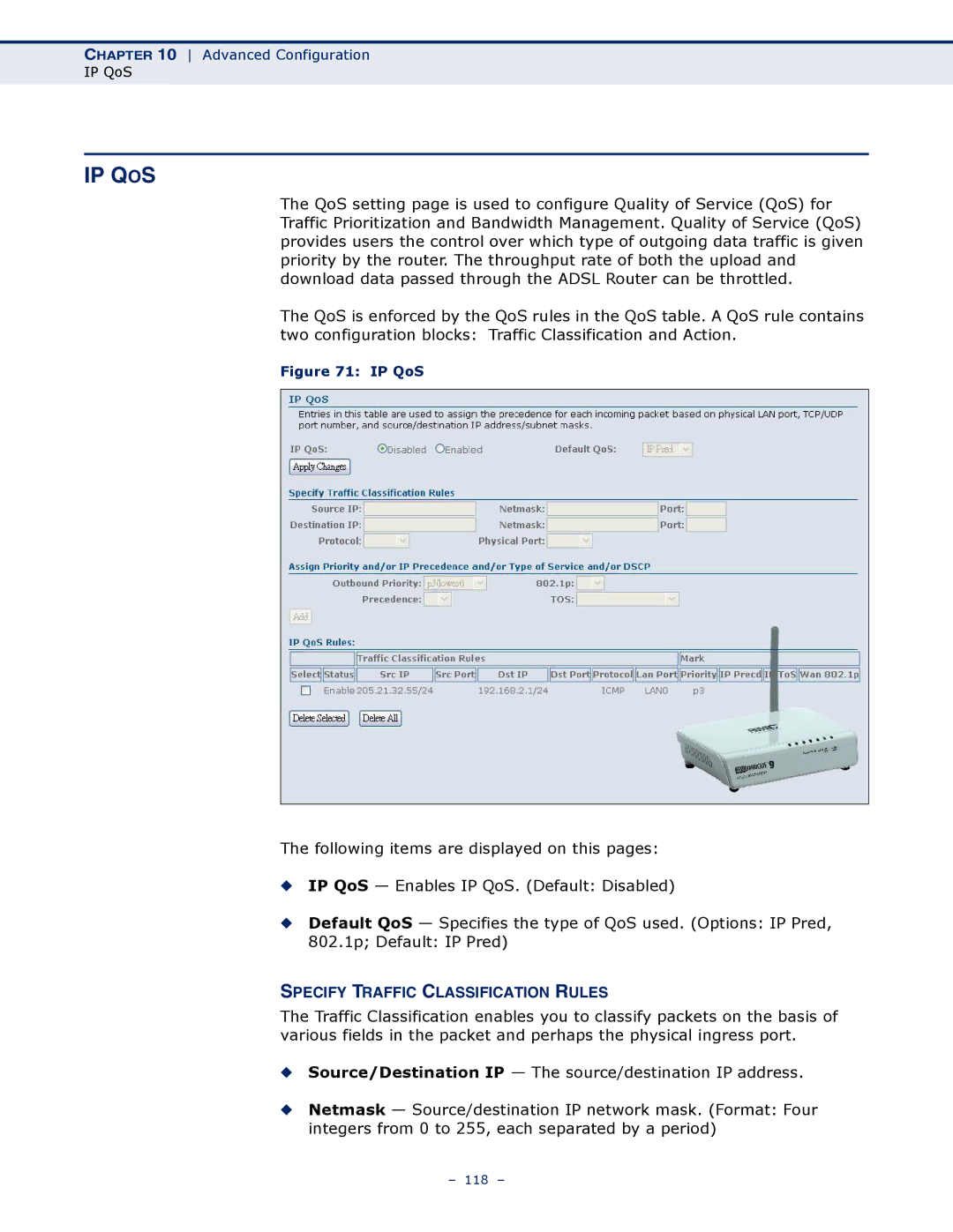 SMC Networks SMC7901WBRA2 B1 manual Ip Qos, Specify Traffic Classification Rules 