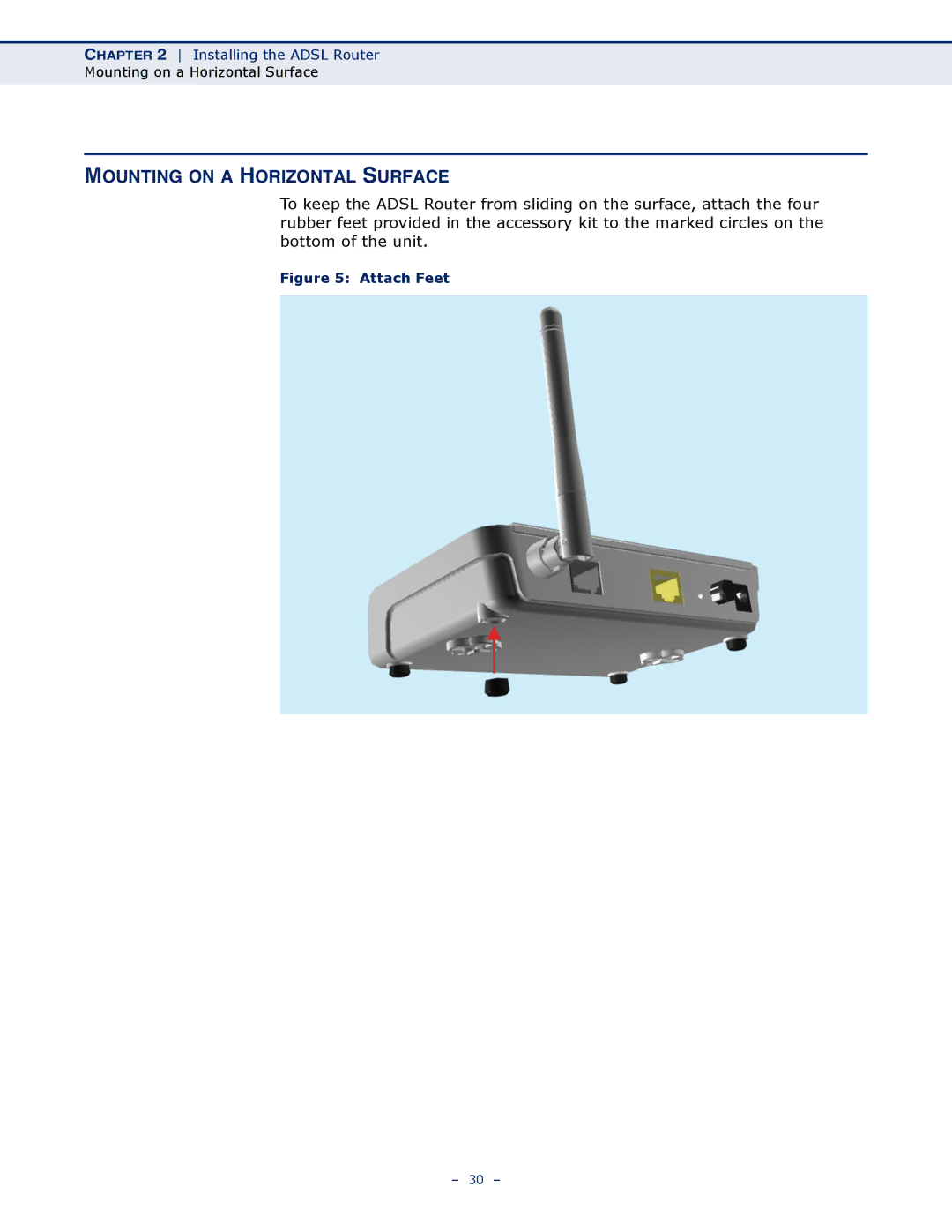 SMC Networks SMC7901WBRA2 B1 manual Mounting on a Horizontal Surface, Attach Feet 