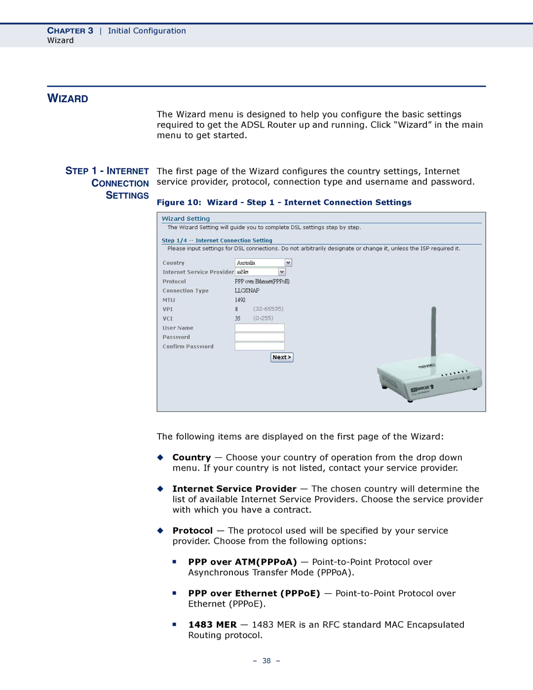 SMC Networks SMC7901WBRA2 B1 manual Wizard, Internet Connection Settings 