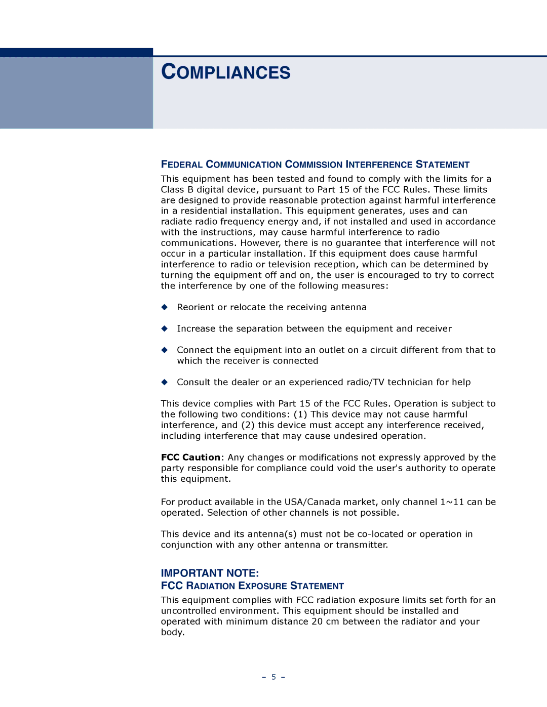 SMC Networks SMC7901WBRA2 B1 manual Compliances, Federal Communication Commission Interference Statement 