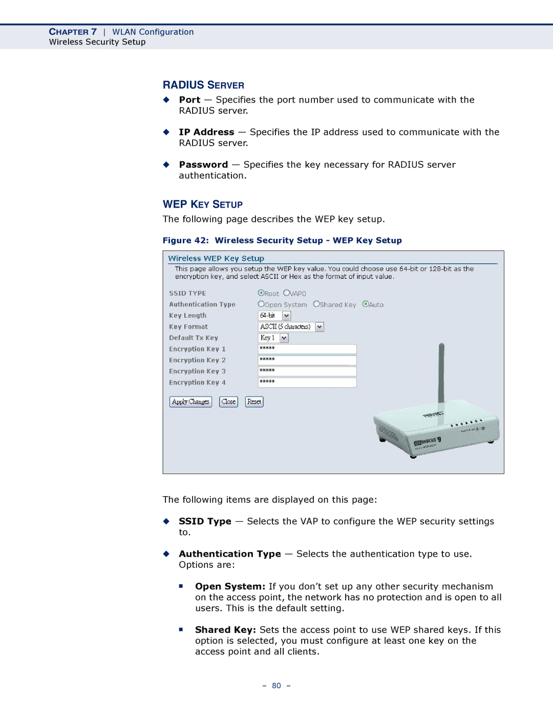 SMC Networks SMC7901WBRA2 B1 manual Radius Server, WEP KEY Setup 