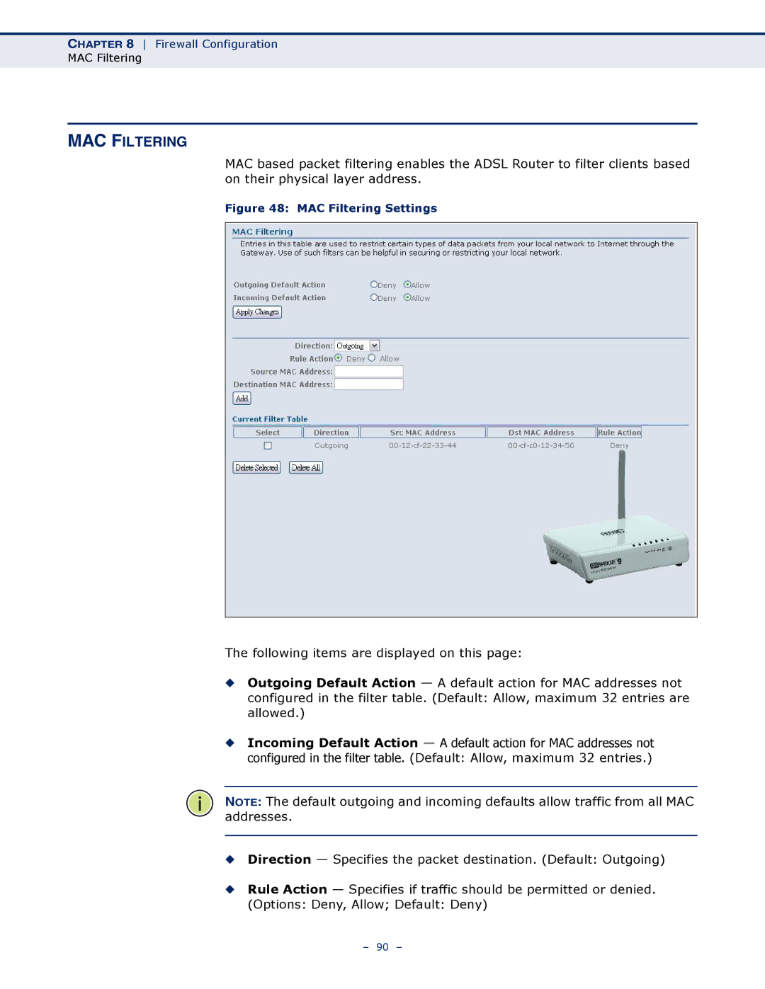 SMC Networks SMC7901WBRA2 B1 manual MAC Filtering Settings 