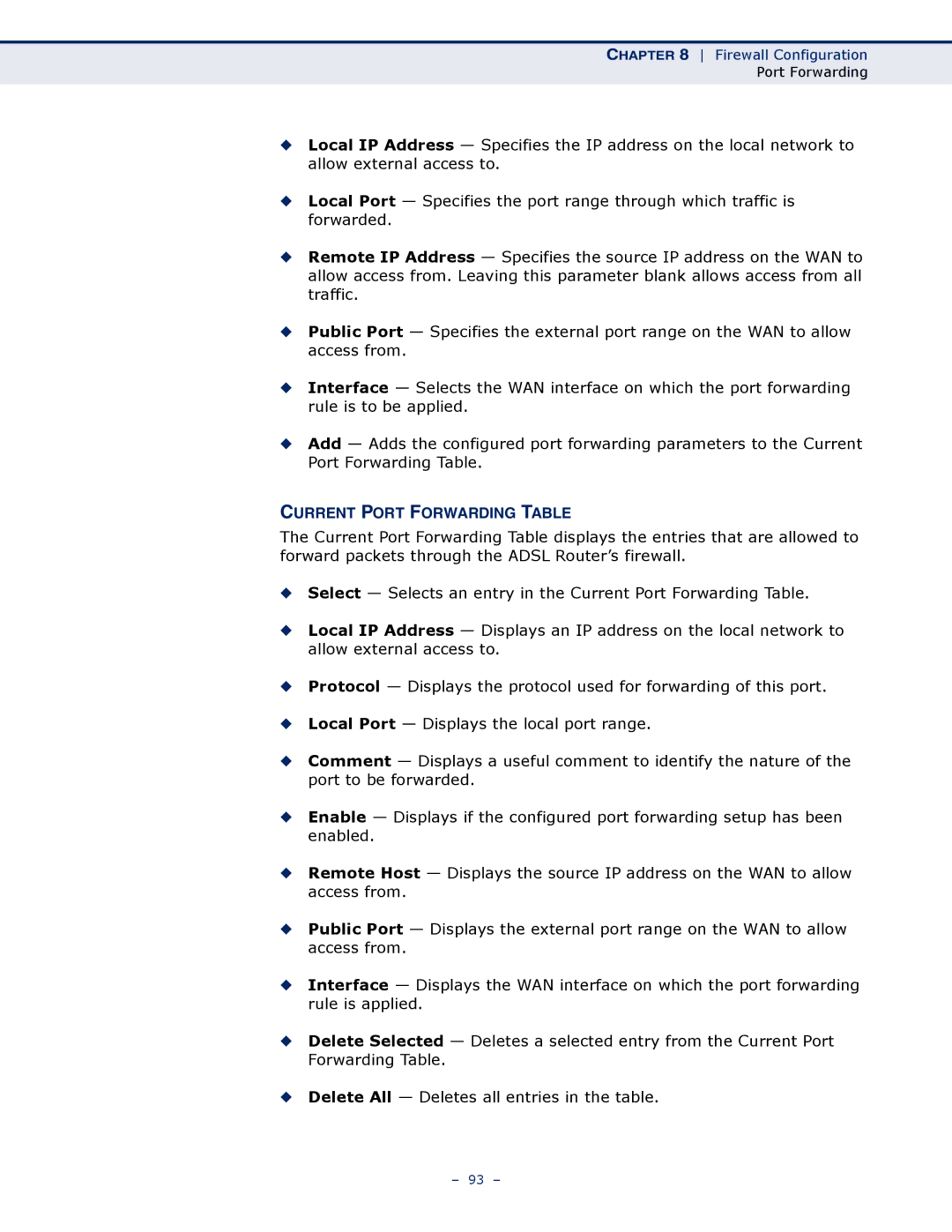 SMC Networks SMC7901WBRA2 B1 manual Current Port Forwarding Table 