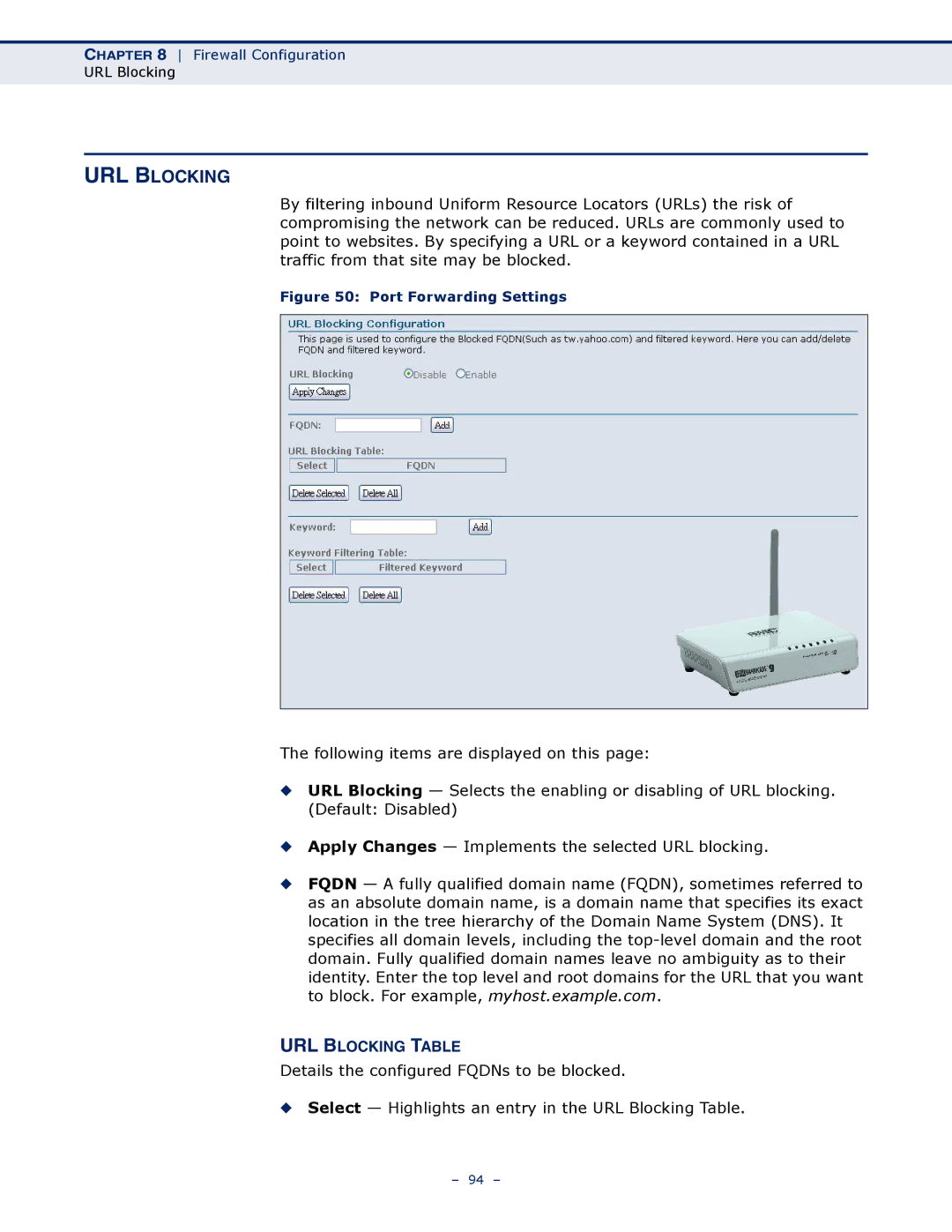 SMC Networks SMC7901WBRA2 B1 manual URL Blocking Table 