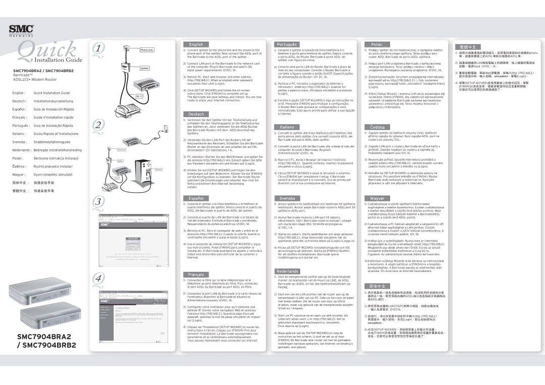 SMC Networks SMC7904BRB2 manual English, Deutsch, Español, Français, Português, Italiano, Svenska, Nederlands, Polski 