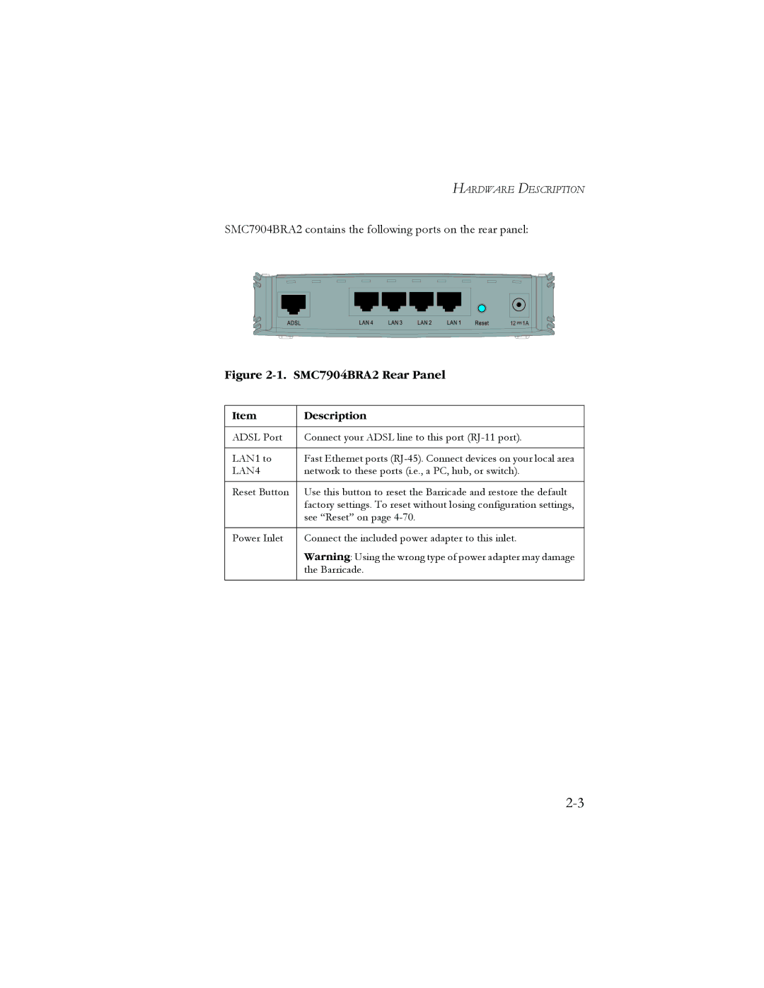 SMC Networks SMC7904BRB2 manual SMC7904BRA2 Rear Panel 