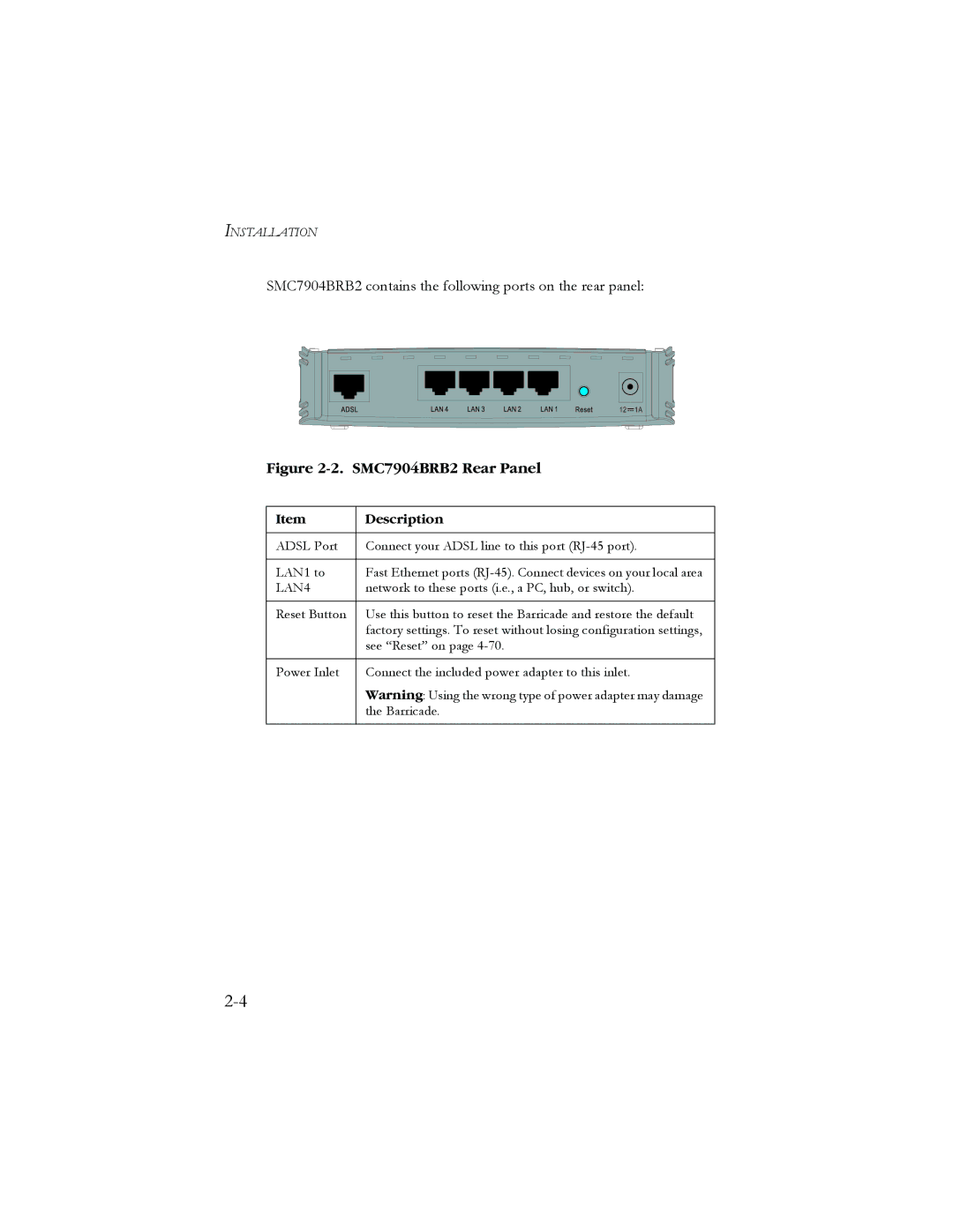 SMC Networks manual SMC7904BRB2 Rear Panel 