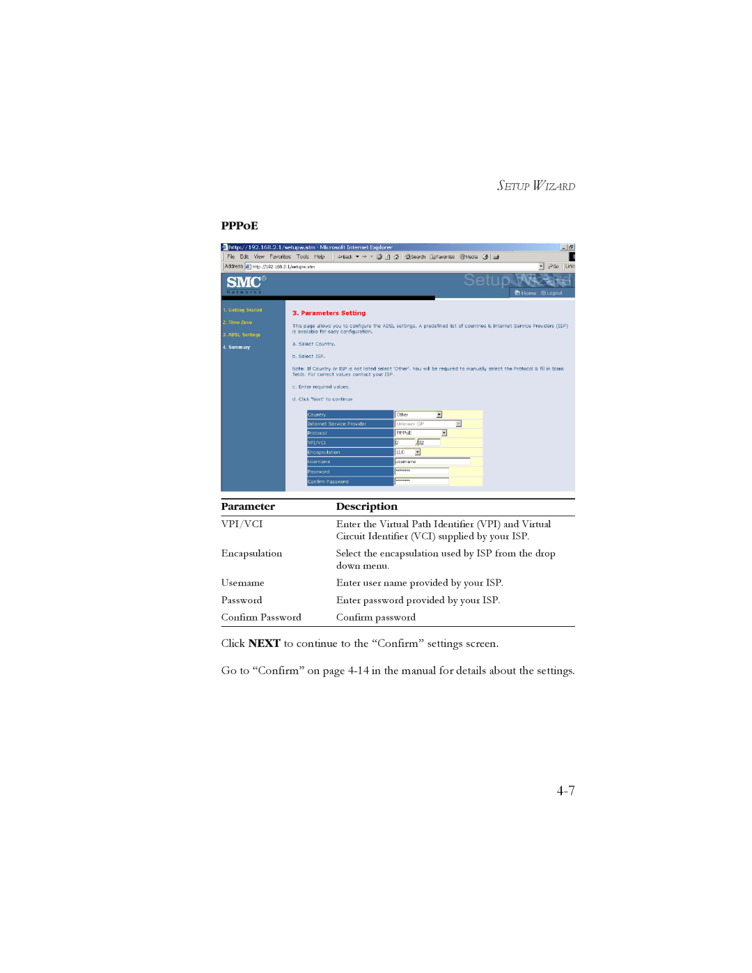 SMC Networks SMC7904BRB2 manual PPPoE, Parameter Description 