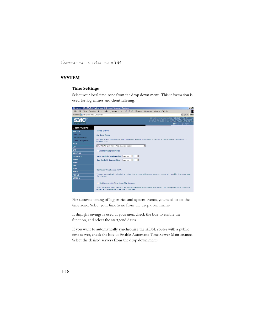 SMC Networks SMC7904BRB2 manual System, Time Settings 