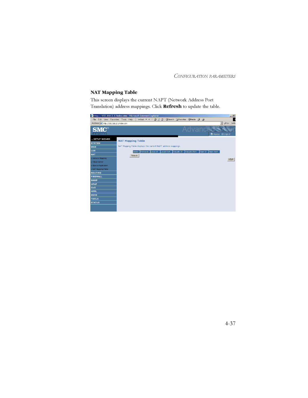 SMC Networks SMC7904BRB2 manual NAT Mapping Table 