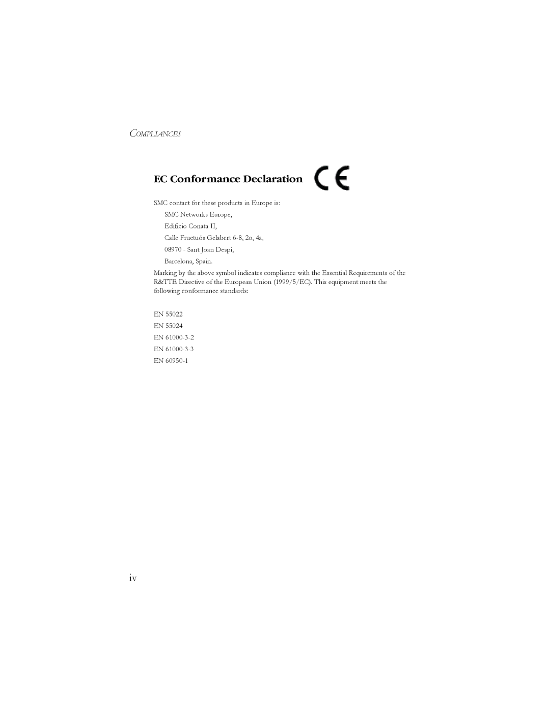 SMC Networks SMC7904BRB2 manual EC Conformance Declaration 