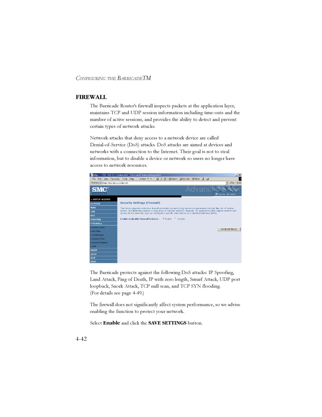 SMC Networks SMC7904BRB2 manual Firewall 