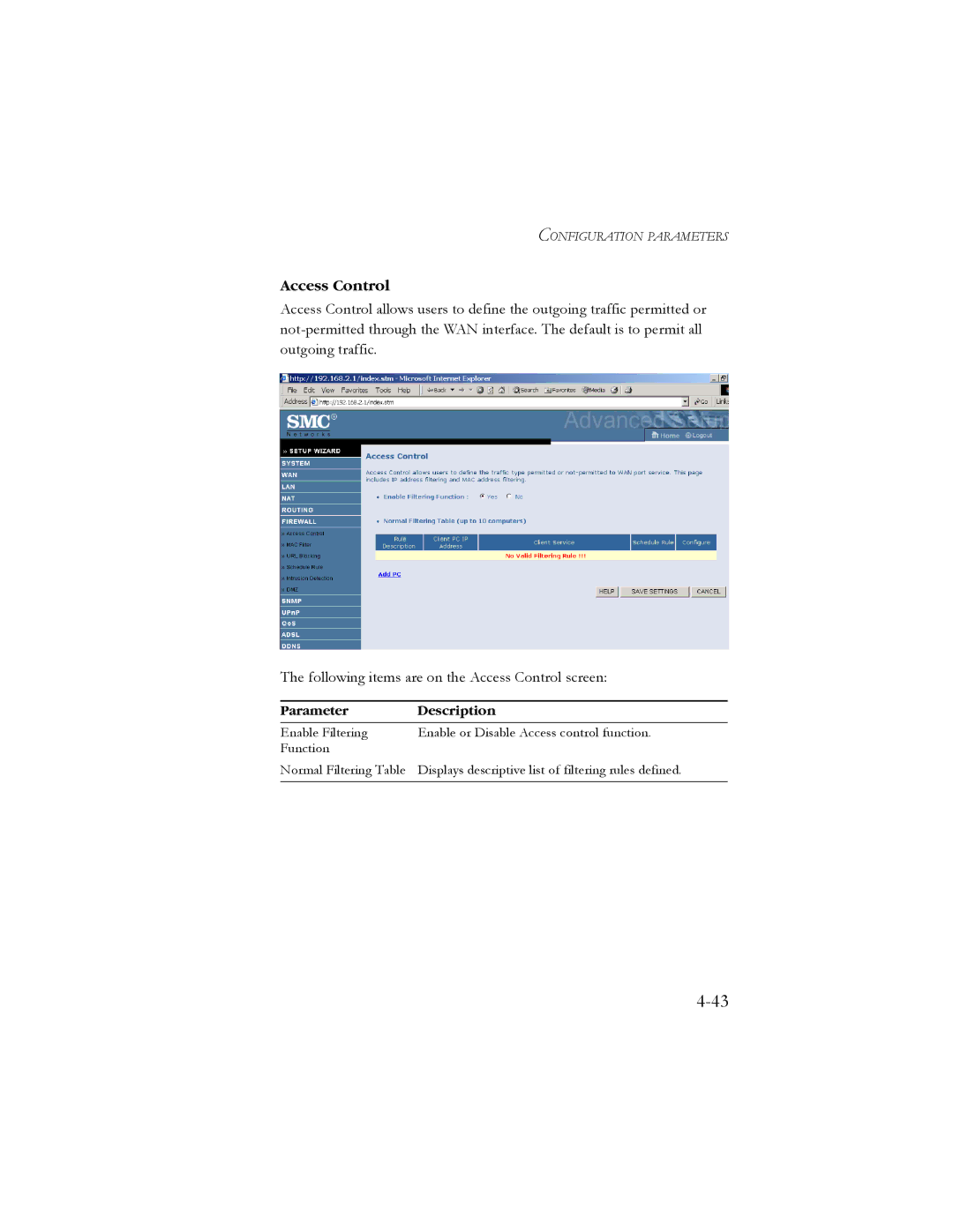 SMC Networks SMC7904BRB2 manual Access Control 