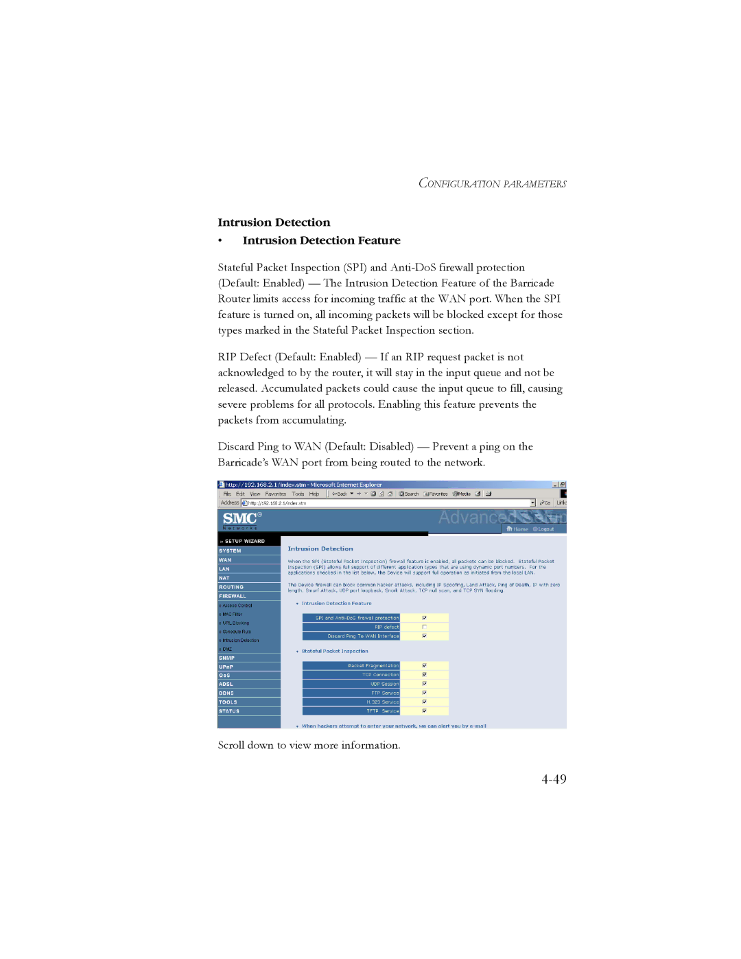 SMC Networks SMC7904BRB2 manual Intrusion Detection Intrusion Detection Feature 