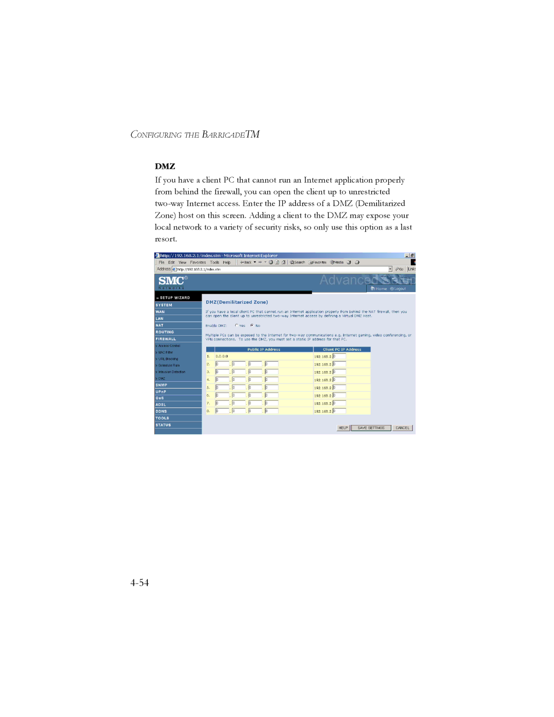 SMC Networks SMC7904BRB2 manual Dmz 