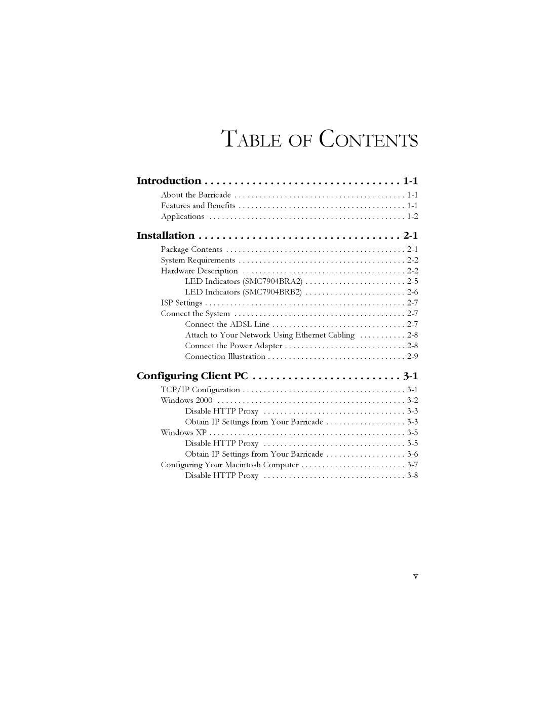 SMC Networks SMC7904BRB2 manual Table Of Contents, Introduction, Installation, Configuring Client PC 