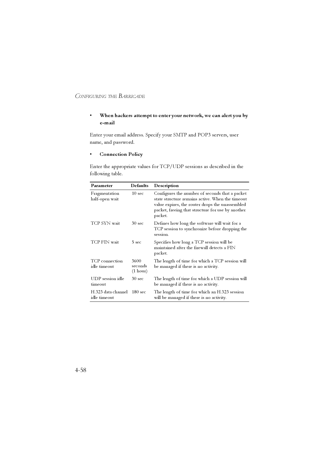 SMC Networks SMC7904WBRA, SMC7904WBRB manual Connection Policy, Parameter Defaults Description 