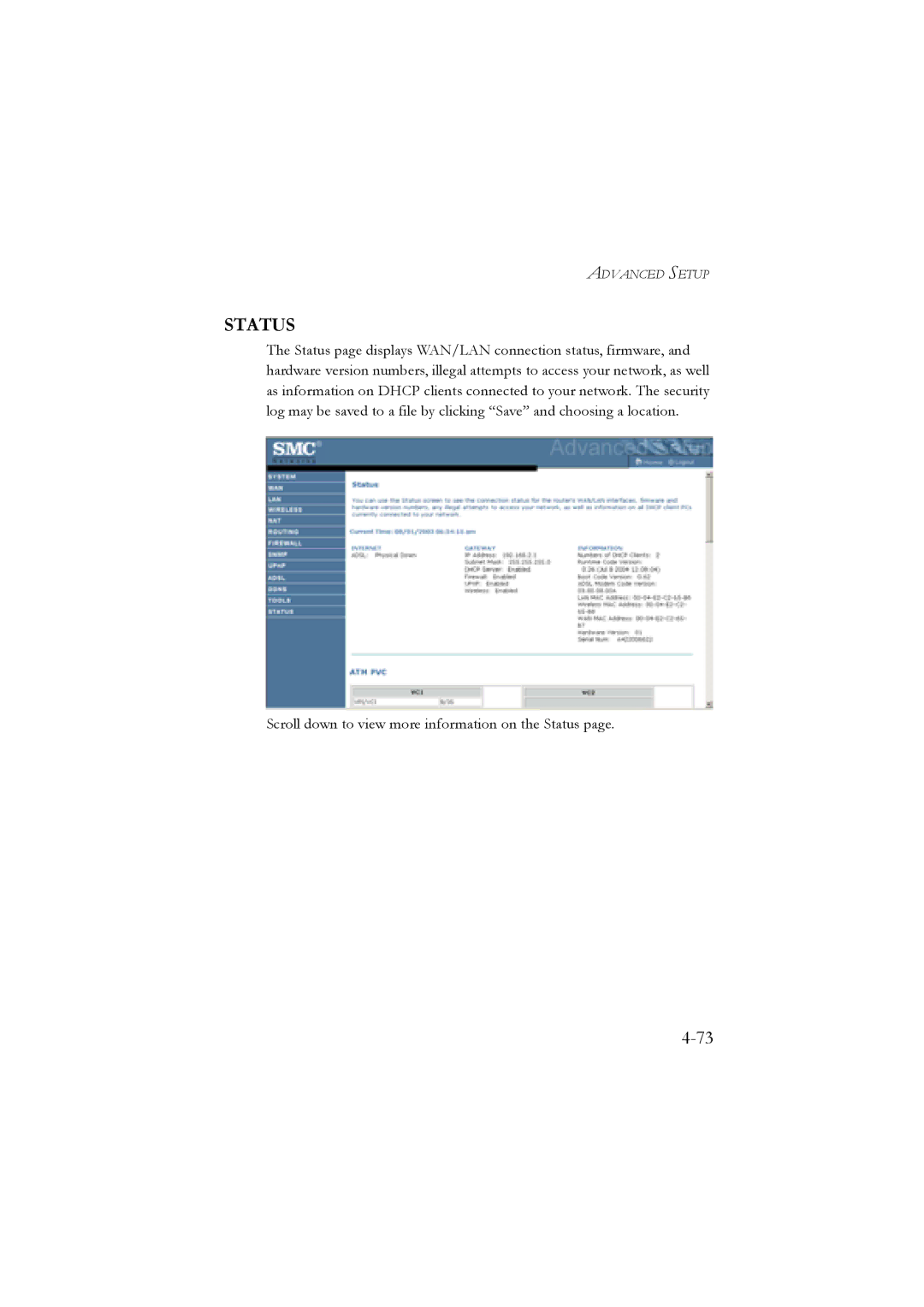 SMC Networks SMC7904WBRB, SMC7904WBRA manual Status 