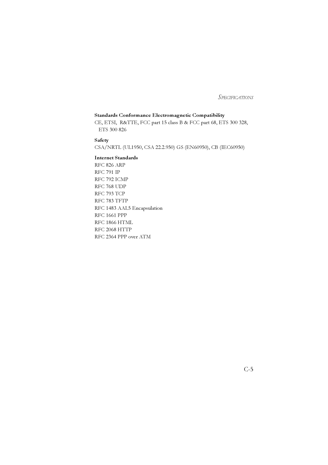 SMC Networks SMC7904WBRA, SMC7904WBRB manual Standards Conformance Electromagnetic Compatibility, Safety, Internet Standards 