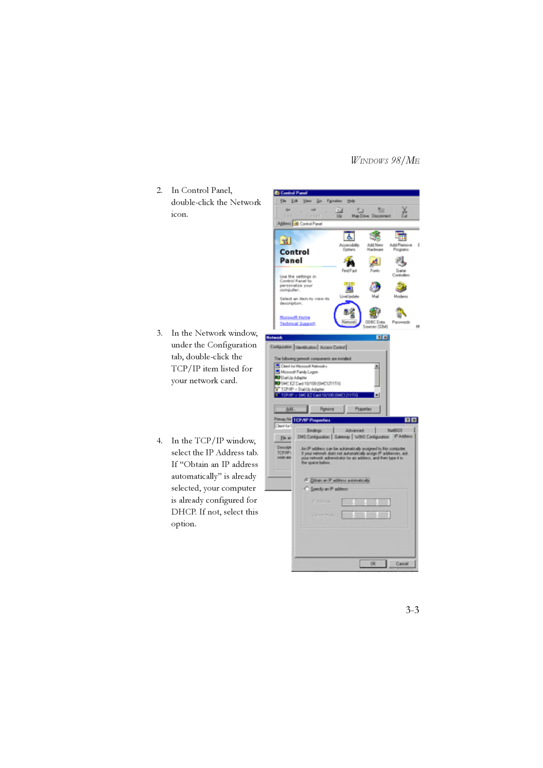 SMC Networks SMC7904WBRB, SMC7904WBRA manual Windows 98/ME 