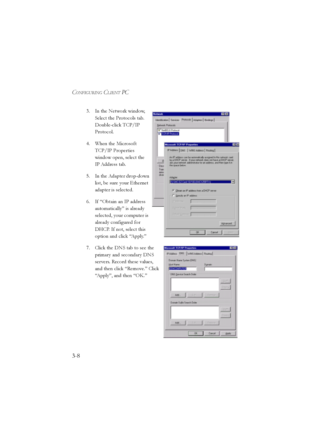 SMC Networks SMC7904WBRA, SMC7904WBRB manual Configuring Client PC 