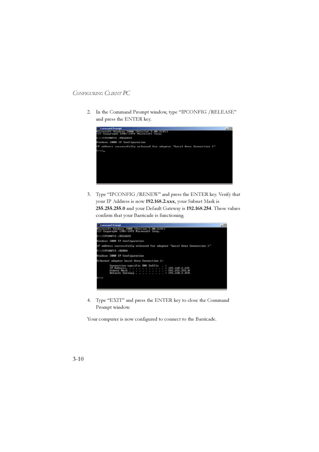 SMC Networks SMC7904WBRA, SMC7904WBRB manual Configuring Client PC 