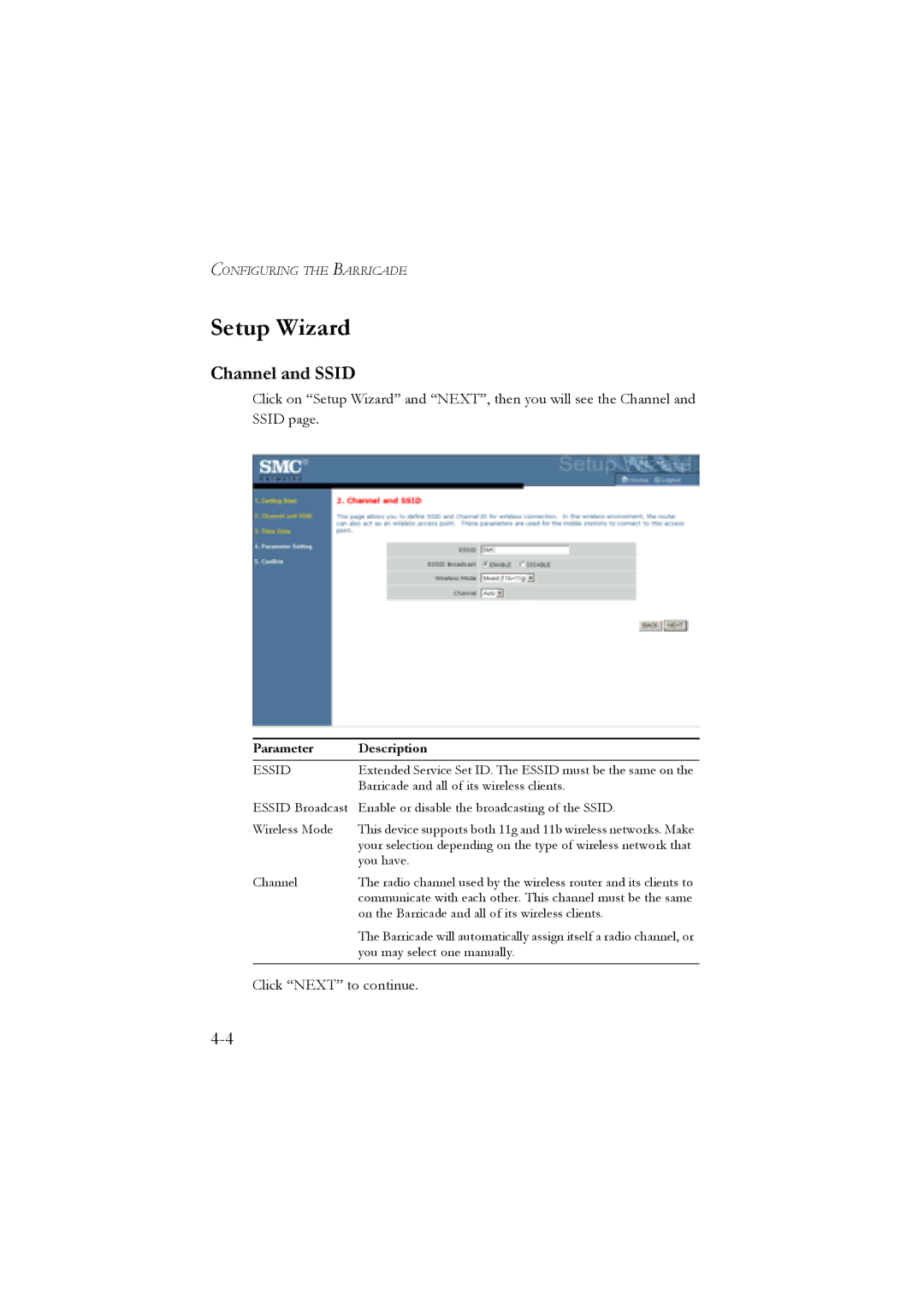 SMC Networks SMC7904WBRA, SMC7904WBRB manual Setup Wizard, Channel and Ssid 