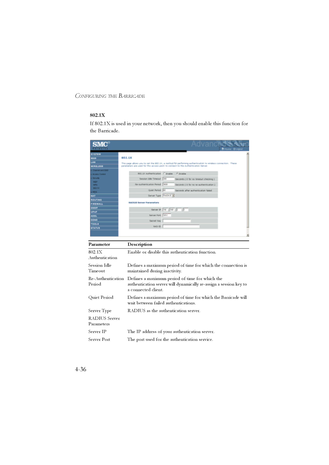 SMC Networks SMC7904WBRA, SMC7904WBRB manual 802.1X 