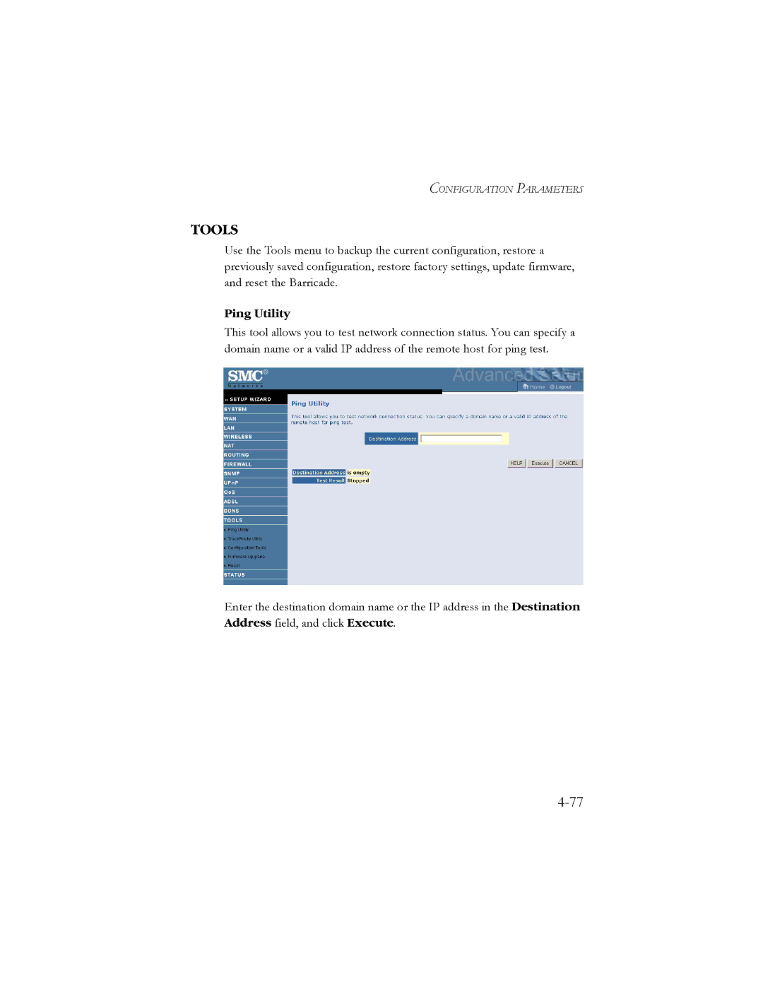 SMC Networks SMC7904WBRA2 manual Tools, Ping Utility 