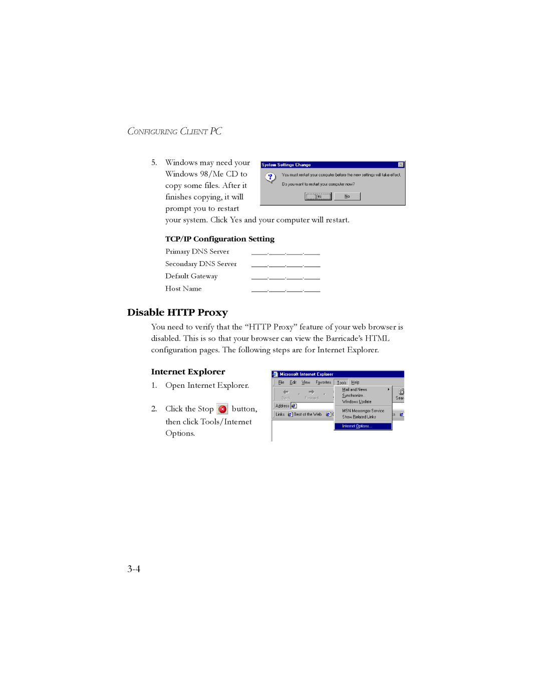 SMC Networks SMC7904WBRA2 manual Disable Http Proxy, Internet Explorer 