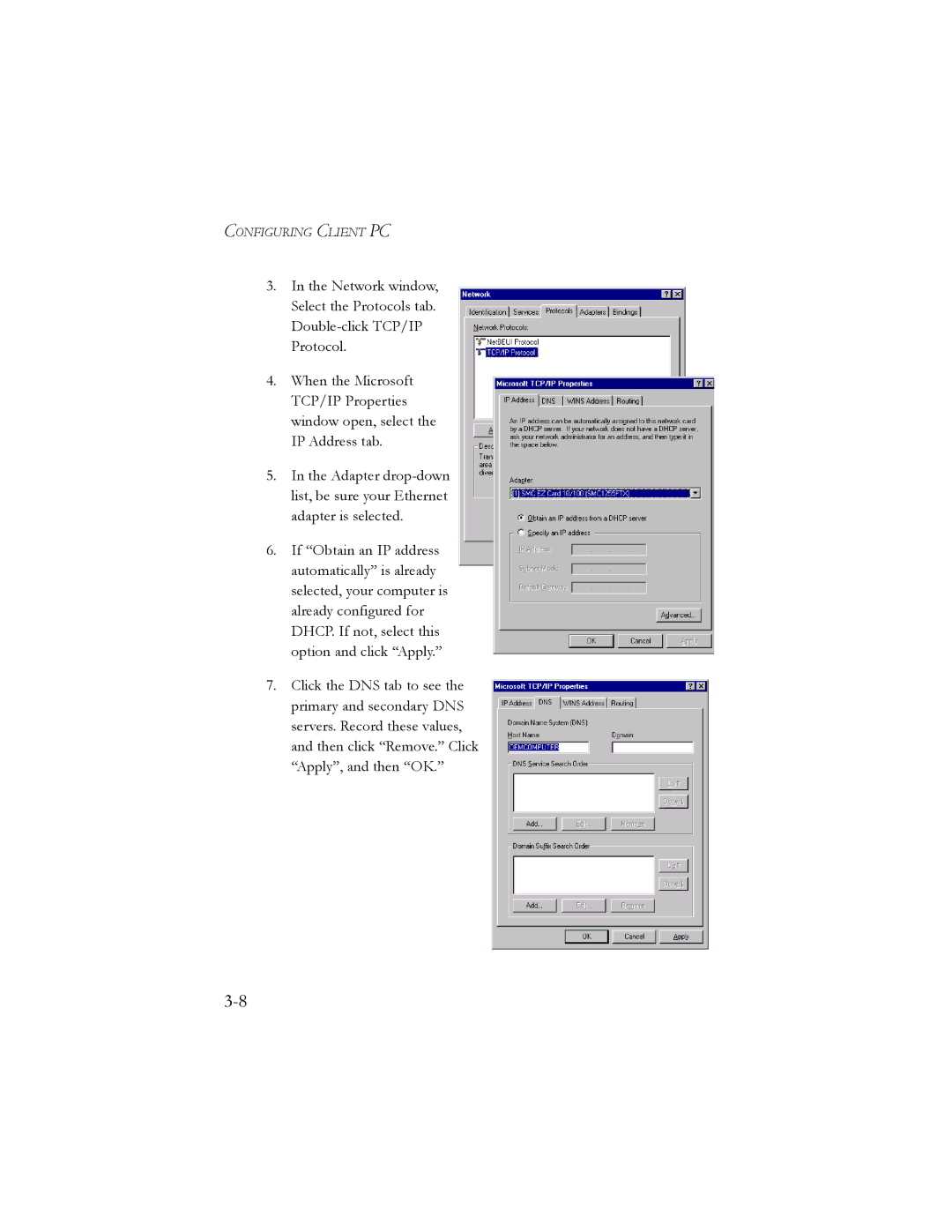 SMC Networks SMC7904WBRA2 manual Configuring Client PC 