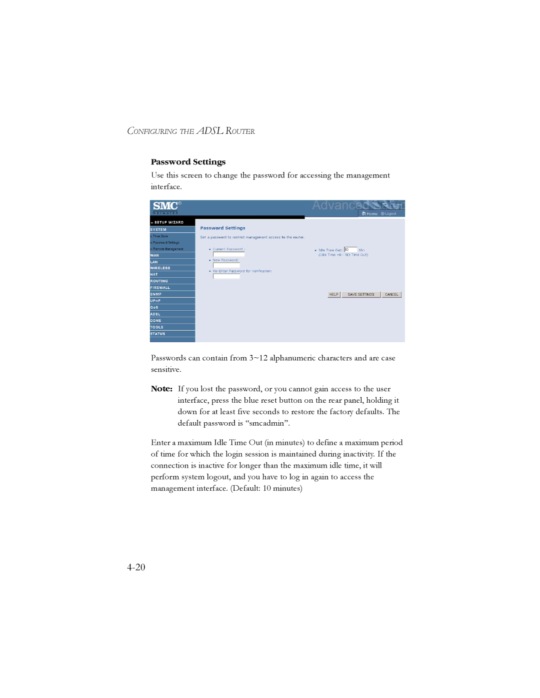 SMC Networks SMC7904WBRA2 manual Password Settings 