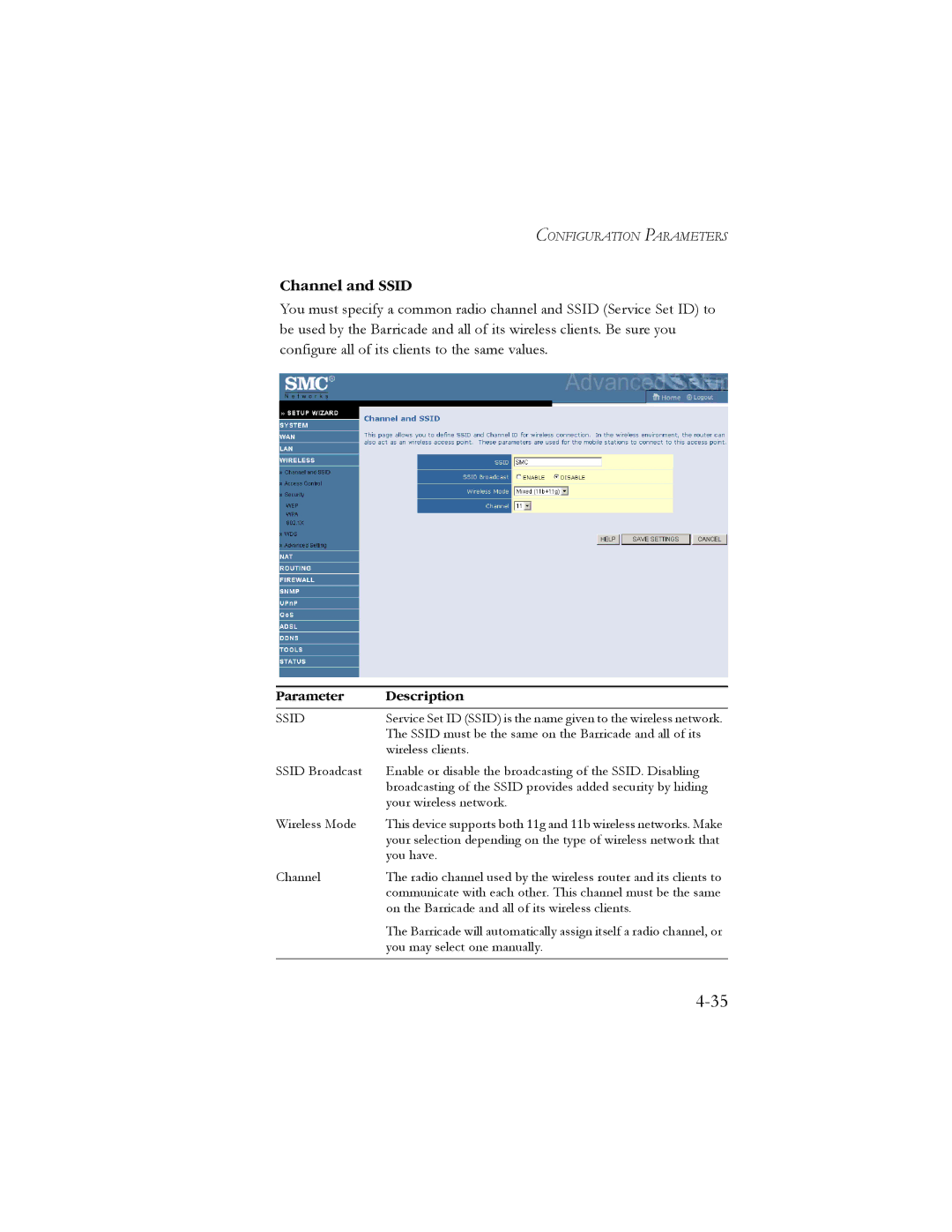 SMC Networks SMC7904WBRA2 manual Channel and Ssid 