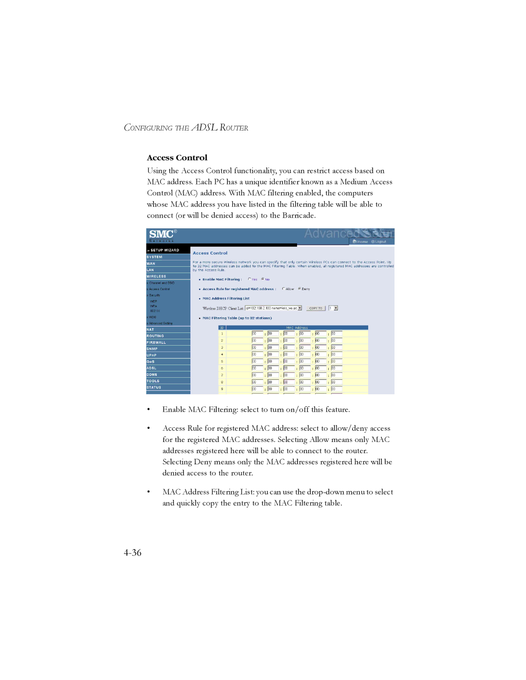 SMC Networks SMC7904WBRA2 manual Access Control 