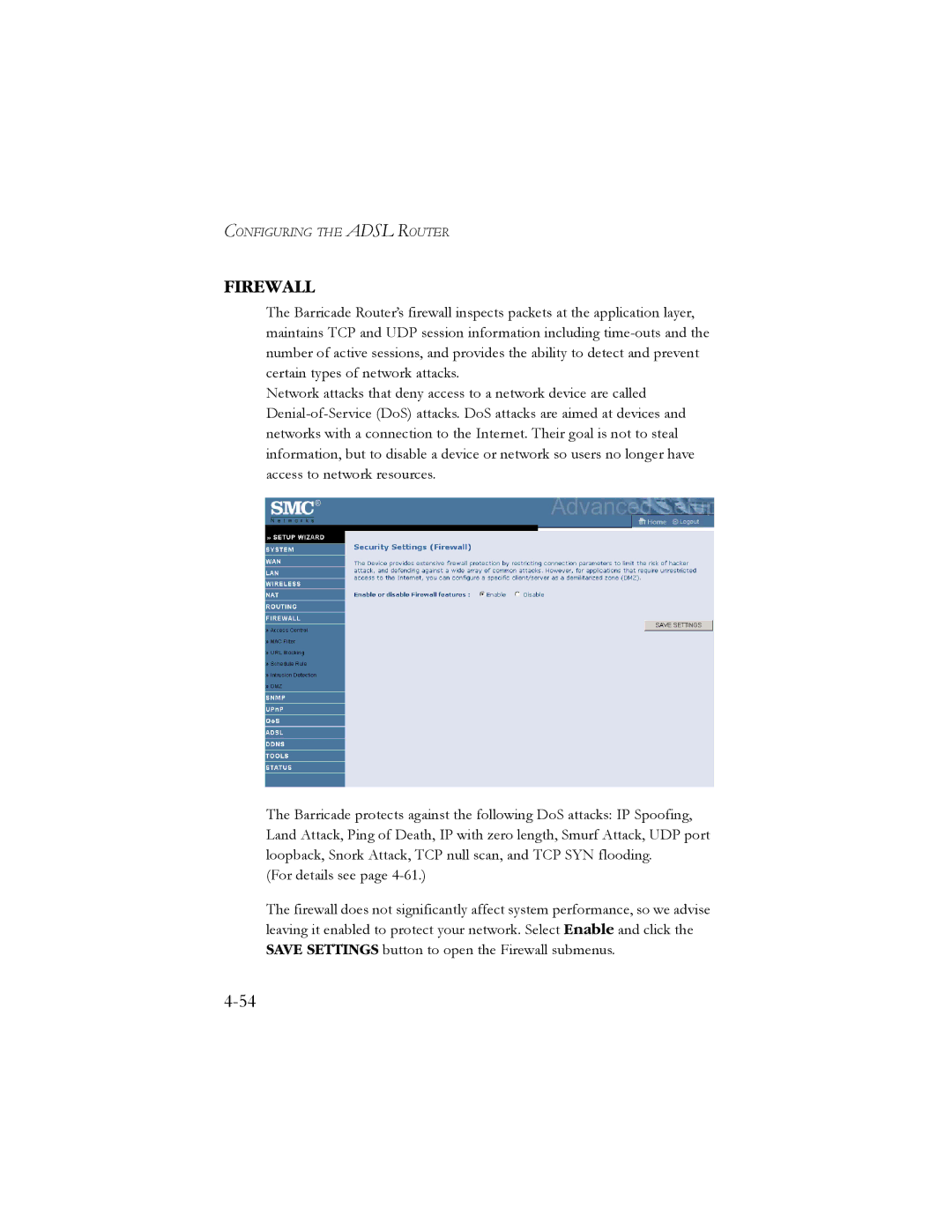 SMC Networks SMC7904WBRA2 manual Firewall 