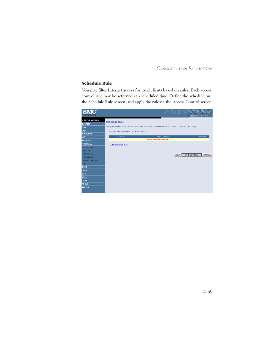 SMC Networks SMC7904WBRA2 manual Schedule Rule 