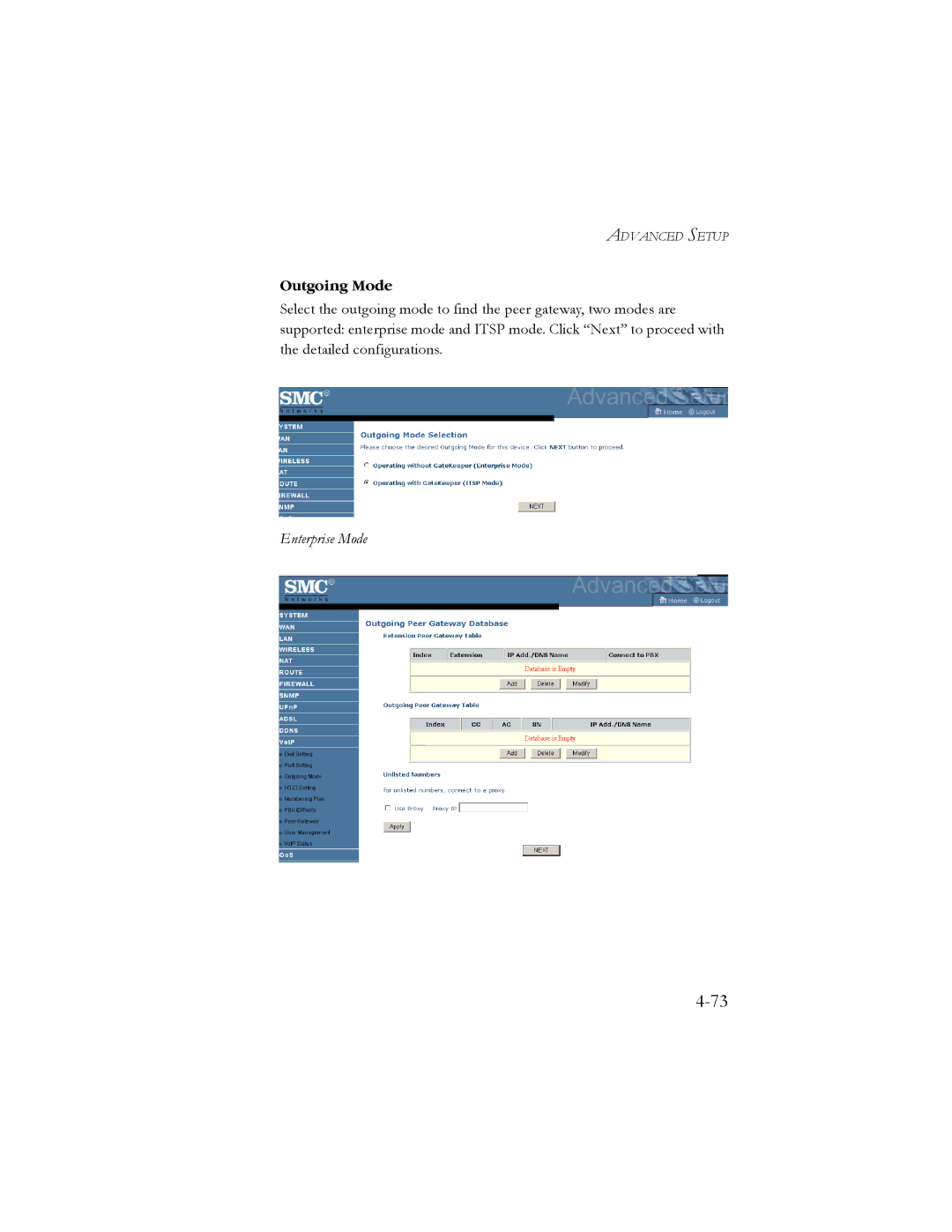 SMC Networks SMC7908VoWBRA manual Outgoing Mode 