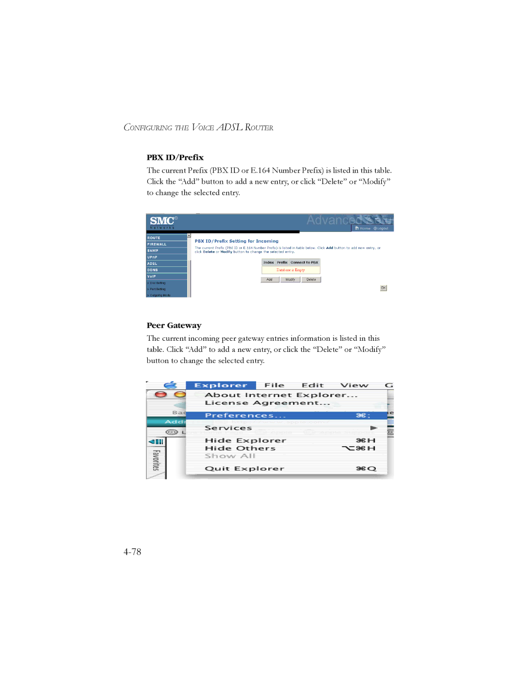 SMC Networks SMC7908VoWBRA manual PBX ID/Prefix, Peer Gateway 