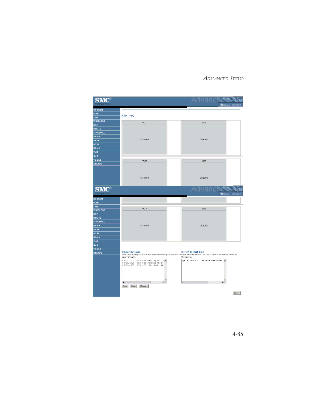 SMC Networks SMC7908VoWBRA manual Advanced Setup 